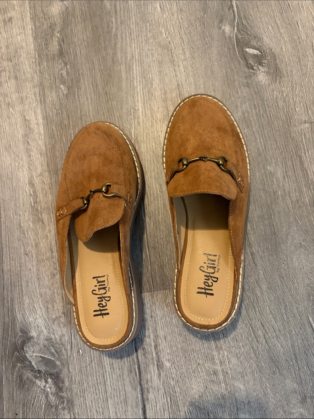 Hey Girl Suede Mule Loafers in Cognac Brown